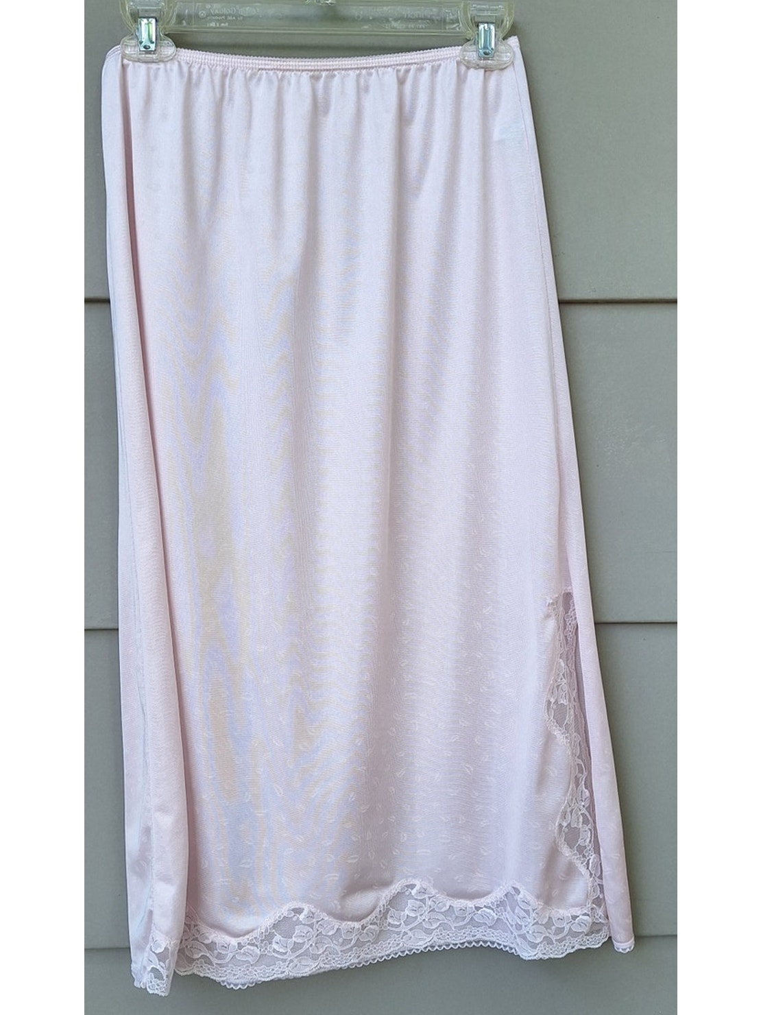 Vintage Ashley Taylor Nylon Tricot Satin Pink Lace Half Slip Skirt Made N Usa L